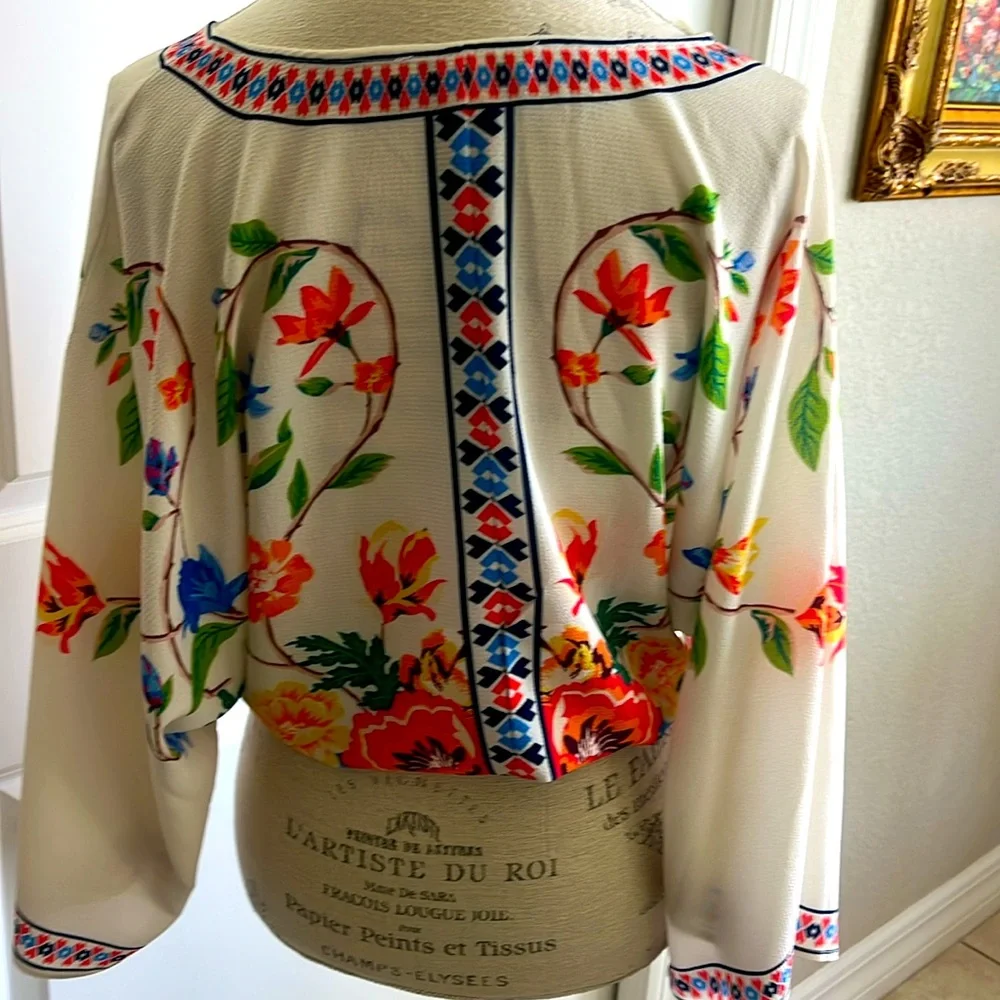Anthropologie Crop Top Flying Tomato vibrant Boho Floral Blouse Kimono Sleeves M - Picture 6 of 7